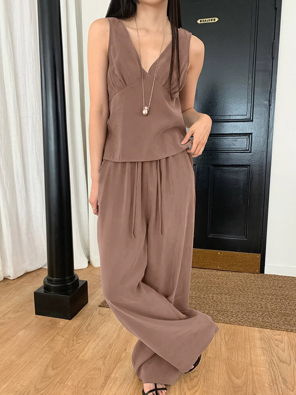 Forever 21 Spring Summer Casual Peachskin Tank Top Pants 2 Piece Set Vacation